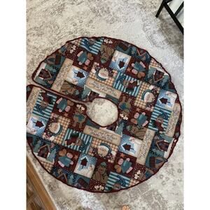Y2K Christmas Tree Skirt Patchwork Quilted Angel Santa Vintage Blue Red 21 in